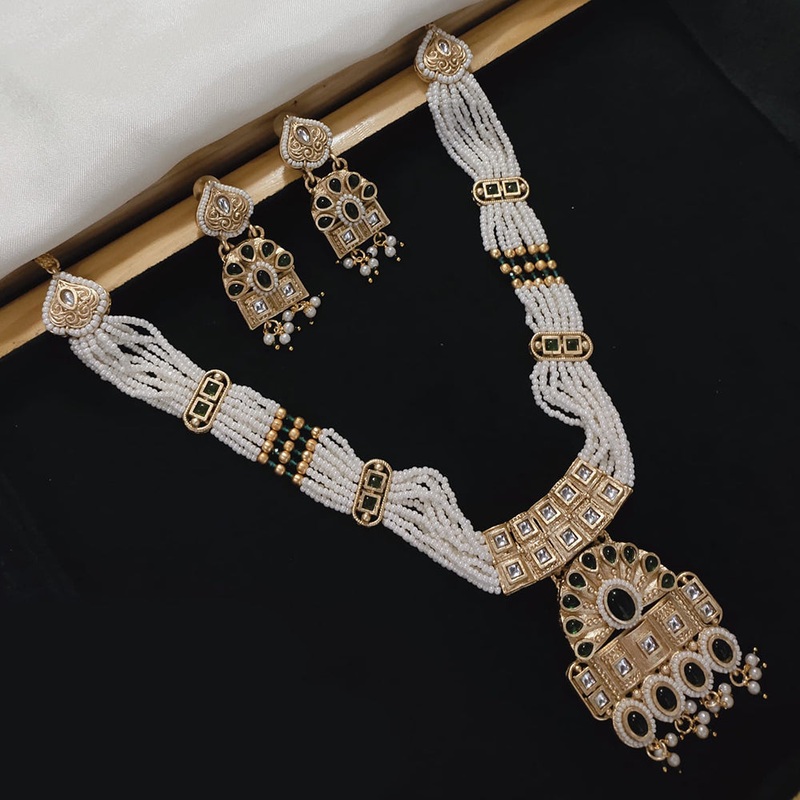 Lucentarts Jewellery Gold Plated Pota Stone And Pearl Necklace Set