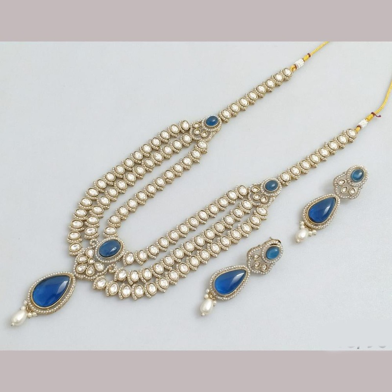 Rajwadi Collection Gold Plated Pota Stone And Beads Long Necklace Set