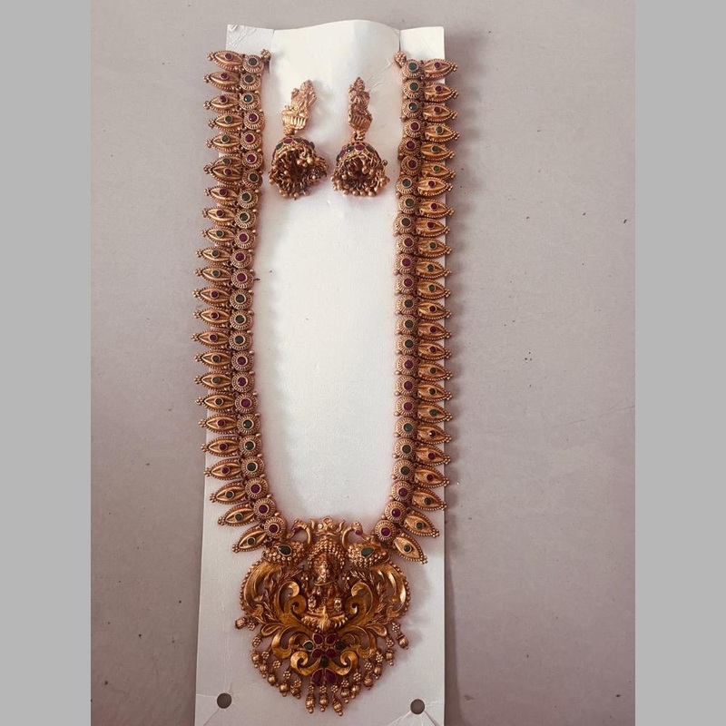 Sai Fashion Gold Plated Pota Stone Temple  Necklace Set