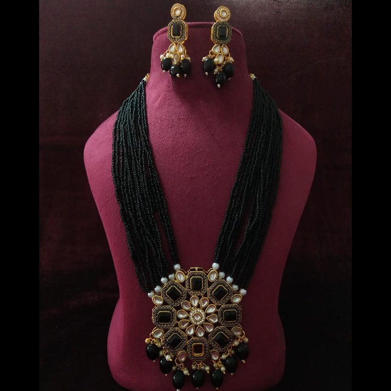 Shagna Gold Plated Kundan Stone And Pearl Long Necklace Set