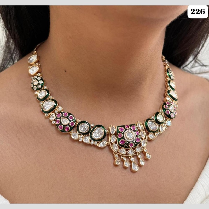 Everlasting Quality Jewels Gold Plated Polki Kundan Stone And Meenakari Necklace