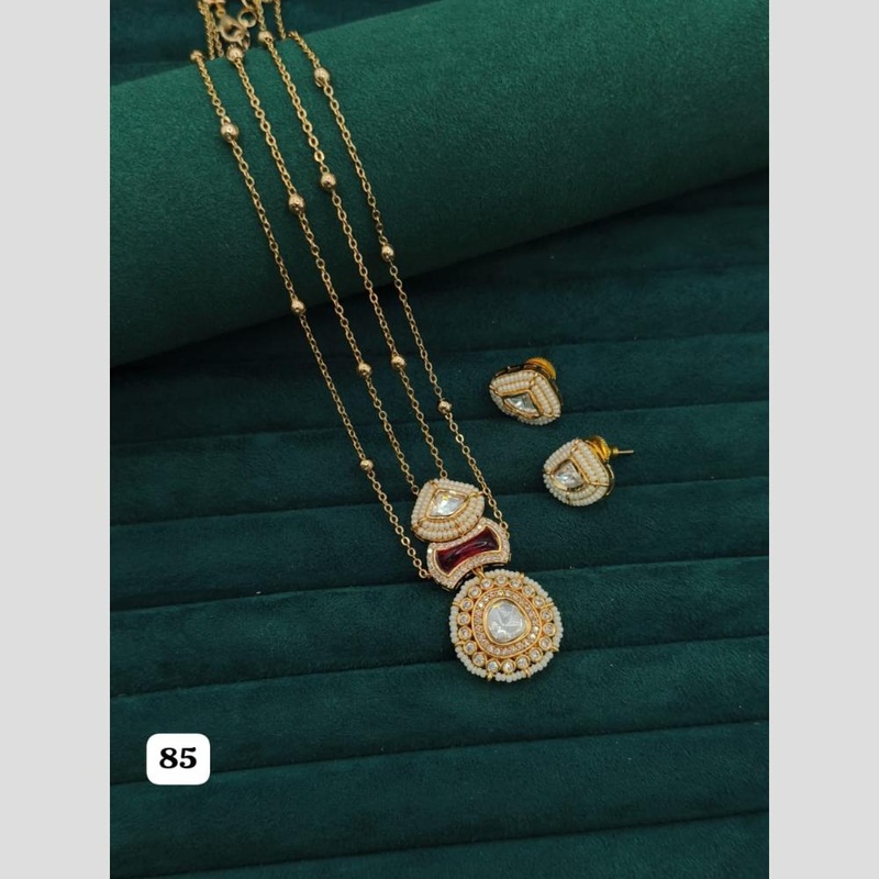 Everlasting Quality Jewels Gold Plated Polki Kundan Stone Long Necklace Set