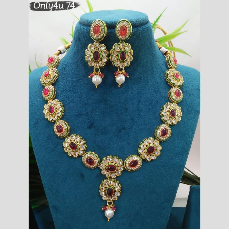Everlasting Quality Jewels Gold Plated Pota Stone And Austrian Stone Necklace Set