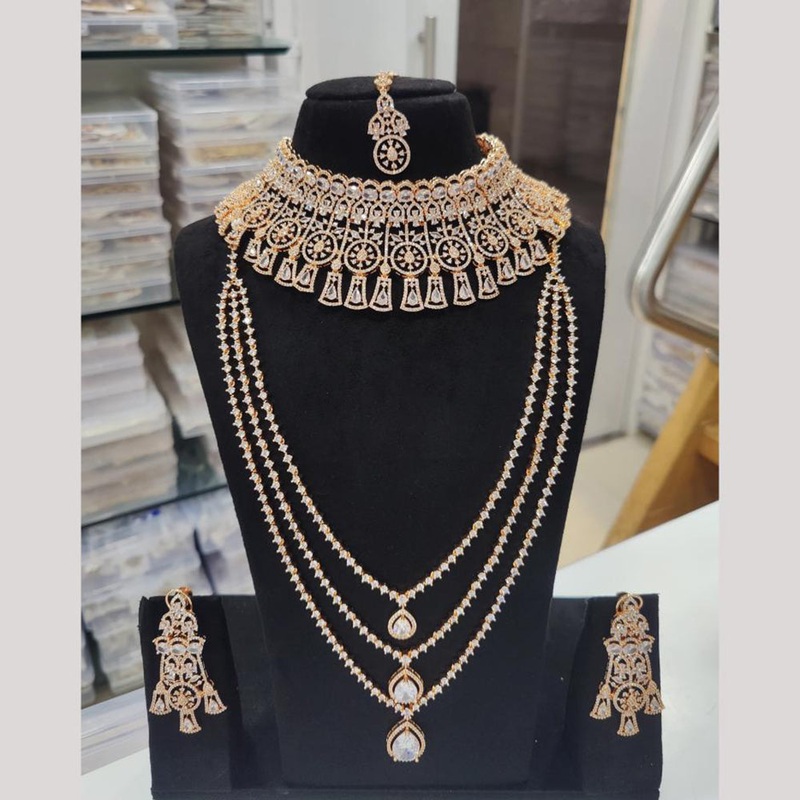 JCM Gold Plated American Daimonds Semi Bridal Set