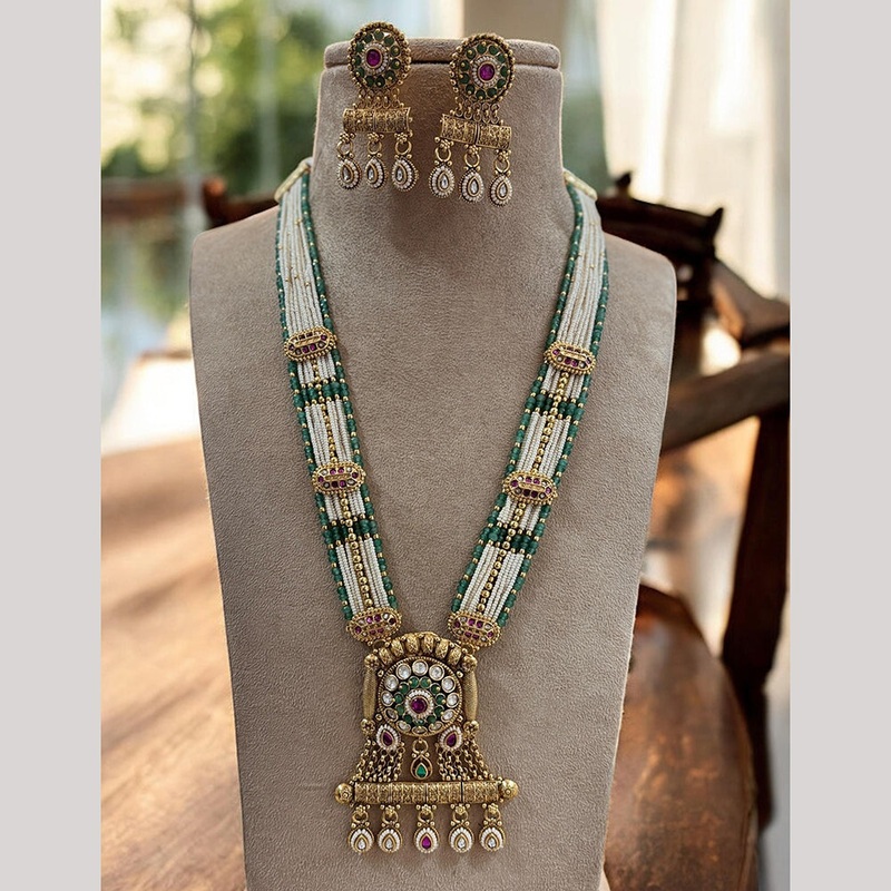 Jewel Addiction Designer Gold Plated Kundan & Pearls Long Necklace Set