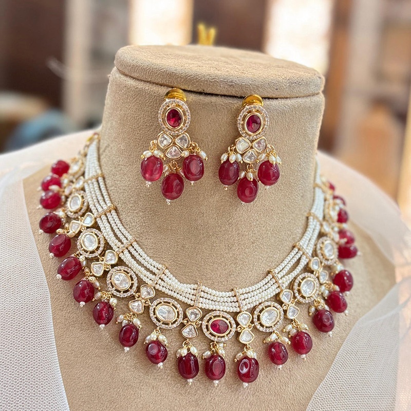 Jewel Addiction Gold Plated Polki Kundan Stone And Beads Necklace Set