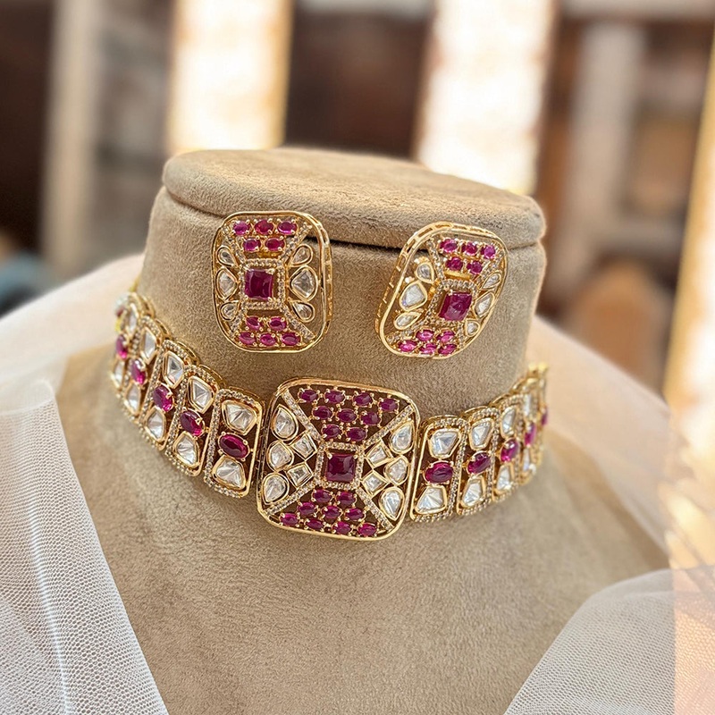 Jewel Addiction Gold Plated Polki Kundan Stone Choker Necklace Set