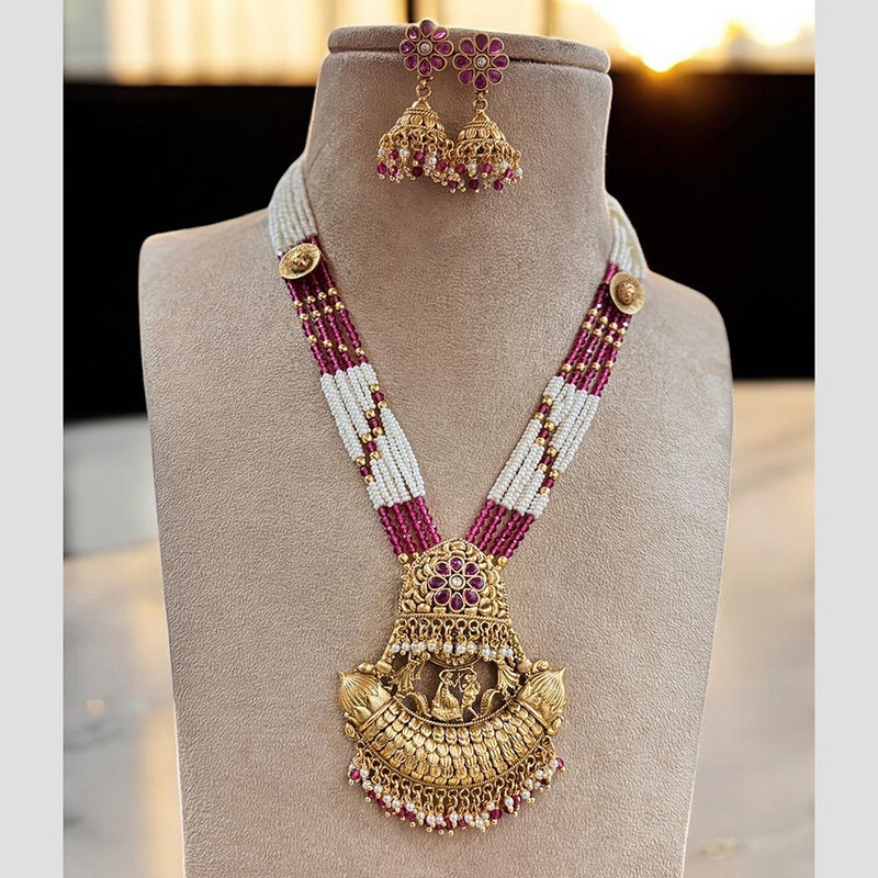 Jewel Addiction Gold Plated Pota Stone And Pearl Long Necklace Set