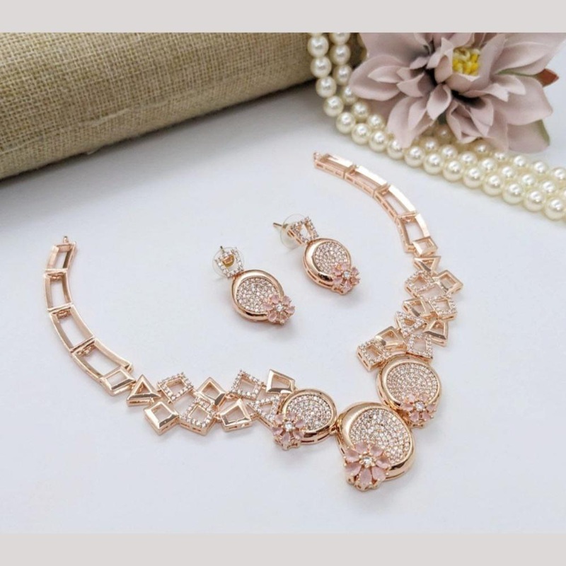 Kavita Art  Rose Gold Plated American Diamond Necklace Set