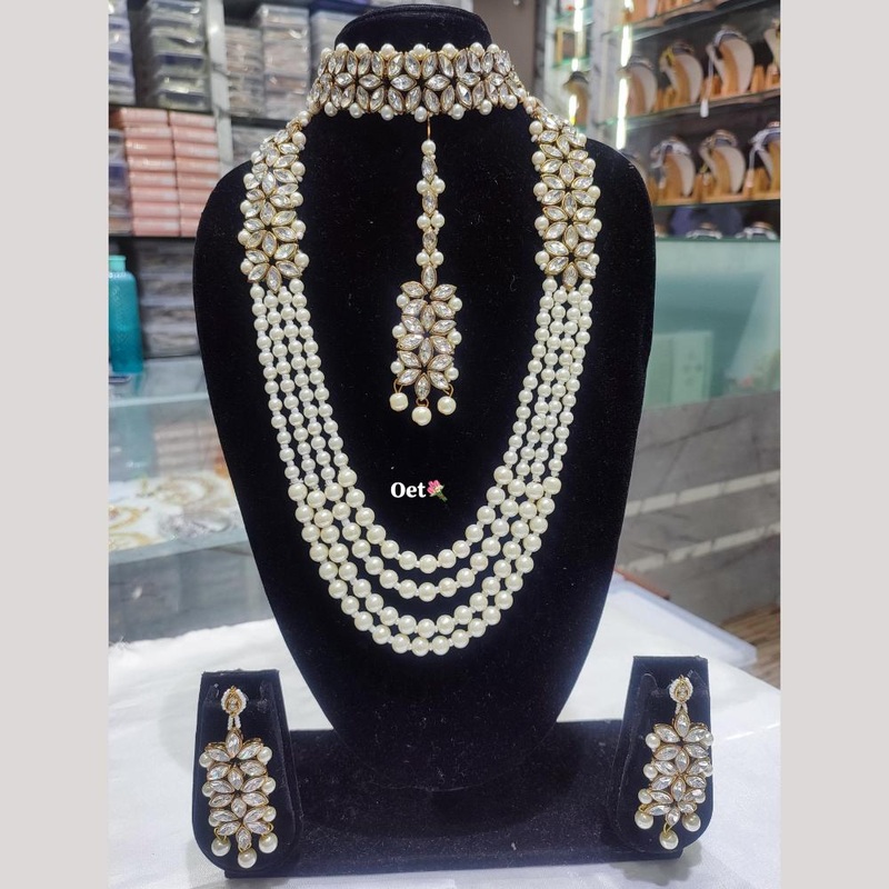 Lucentarts Jewellery Gold Plated Crystal Stone And Beads Double Necklace Set