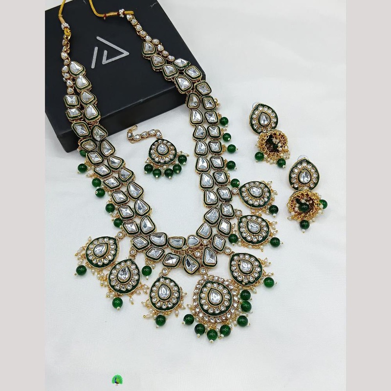 Lucentarts Jewellery Gold Plated Kundan Stone And Beads Meenakari Long Necklace Set