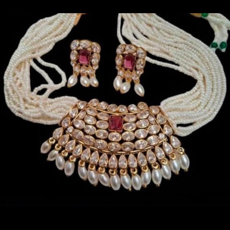 Manisha Jewellery Gold Plated Polki Kundan And Beads Necklace Set