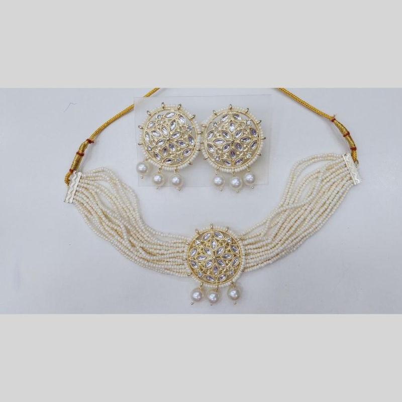 Manisha Jewellery Gold Plated Royal Kundan & Pearl Bride Choker Necklace Set