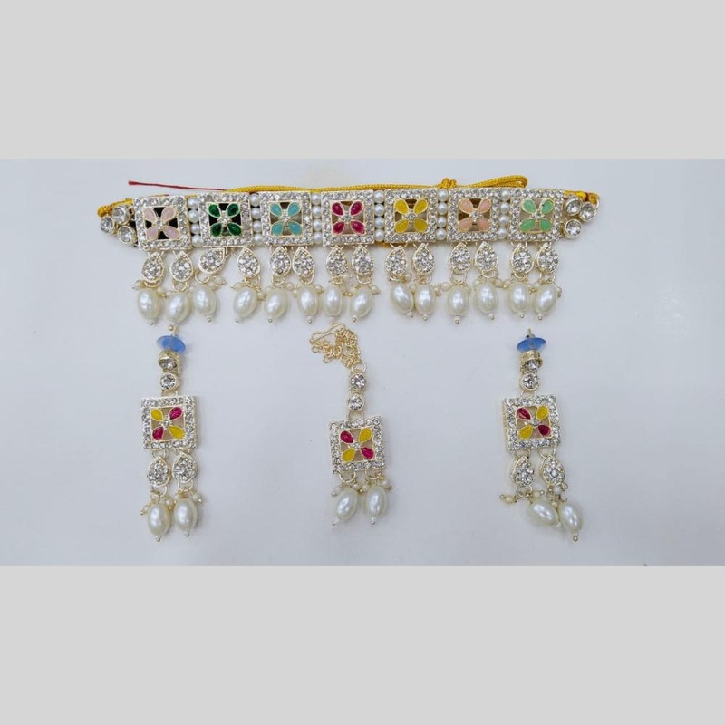 Manisha Jewellery Gold Plated Royal Pota & Pearl Bride Choker Necklace Set