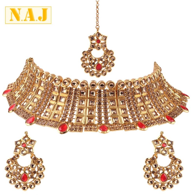 Neetu Art Gold Plated Crystal Stone Choker Necklace Set