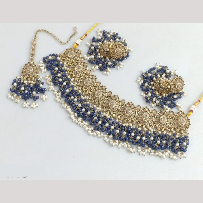 Rajwadi Collection Gold Plated Crystal Stone And Pearl Necklace Set