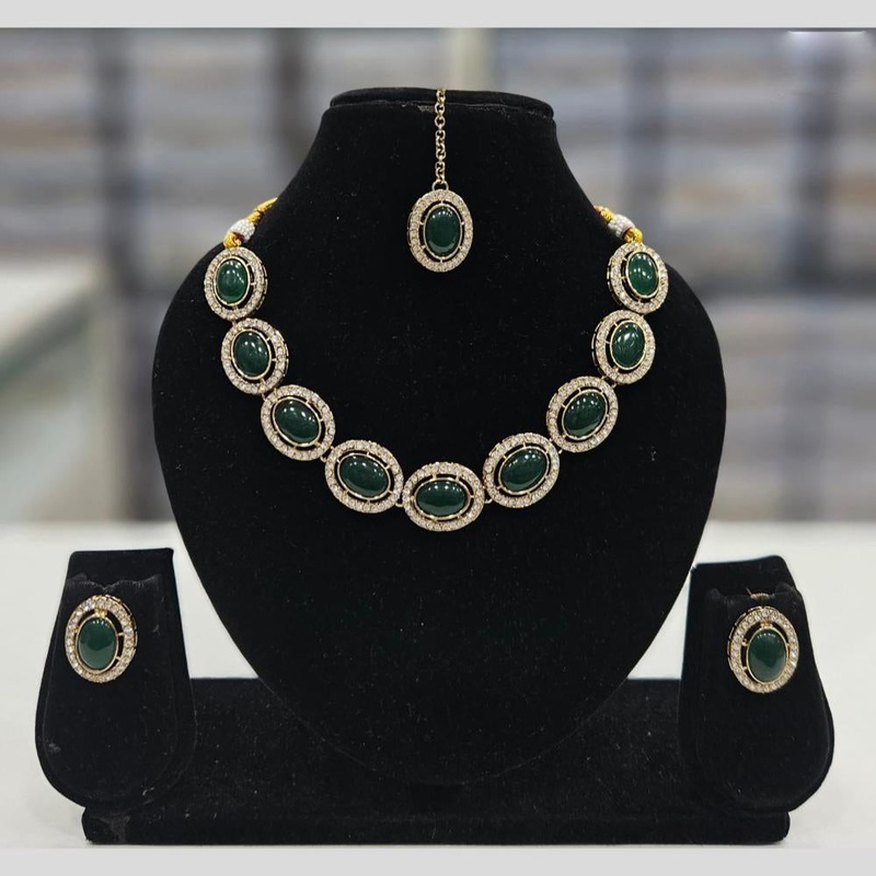 Rajwadi Collection Gold Plated Crystal Stone  Necklace Set