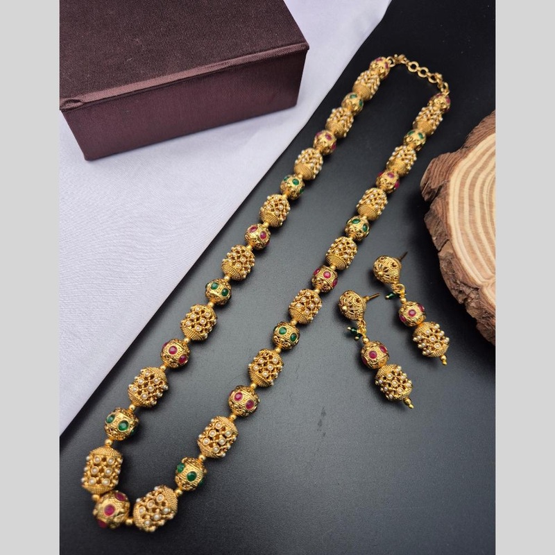Reet Revaz Traditional Gold Plated Pota Stone Elegant Jewelry for Women and Girls Necklace Set