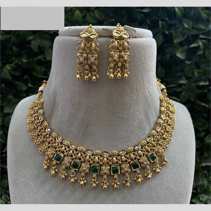 Amoliya Jewels Gold Plated  Pota Stone  Necklace Set