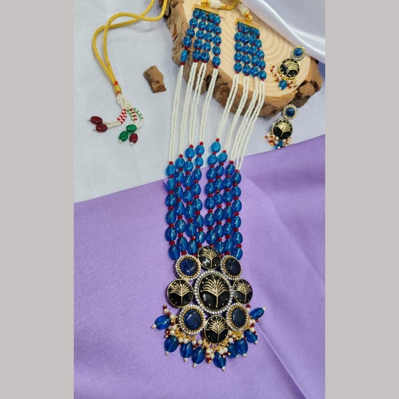 FS Collection Gold Plated Austrian Stone And Beads Long Necklace Set