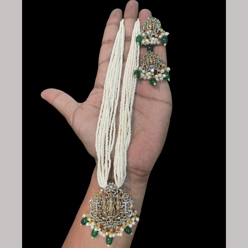 FS Collection Gold Plated Crystal Stone Temple Long Necklace Set
