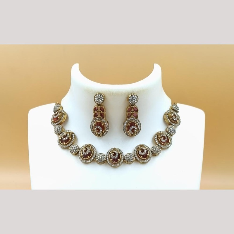 Joyful Jewel Art Matte Gold Plated Austrian Stone Necklace Set