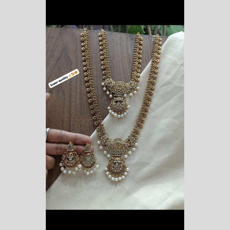 Manisha Jewellery Gold Plated Austrain Stone And Pearls Double Necklace Set