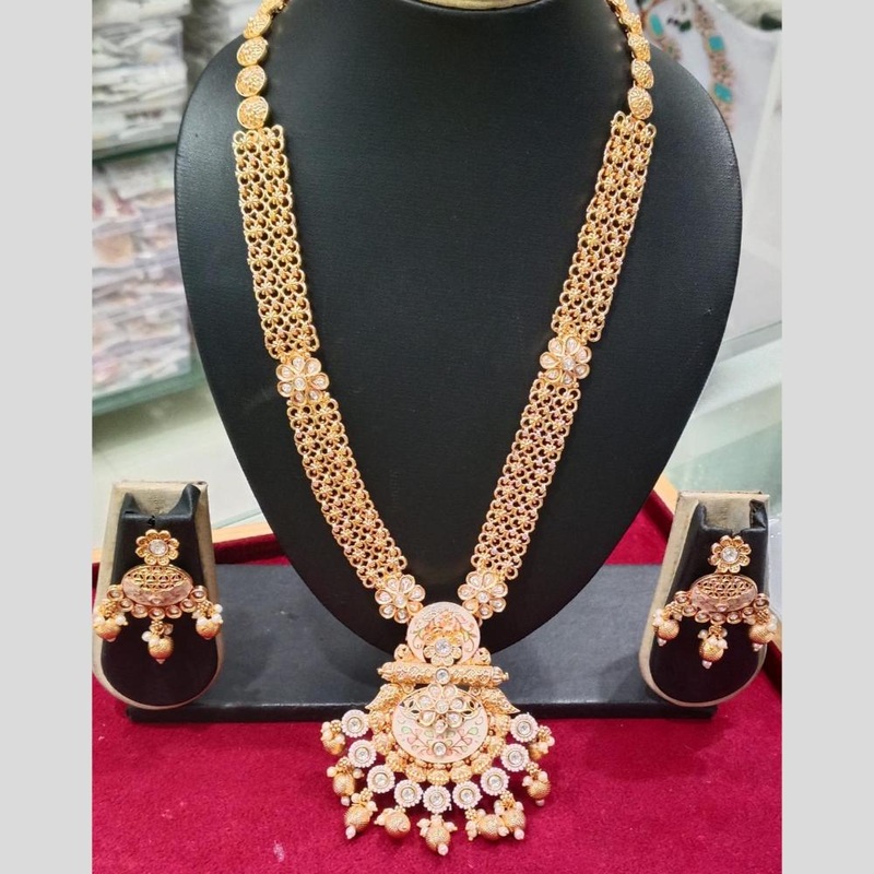 Manisha Jewellery Gold Plated Crystal Stone And Pearls Meenakari Long Necklace Set