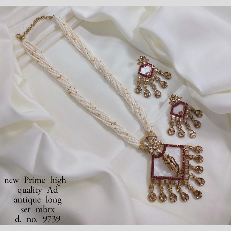 Manisha Jewellery Gold Plated Crystal Stone And Pearls Temple Long Necklace Set