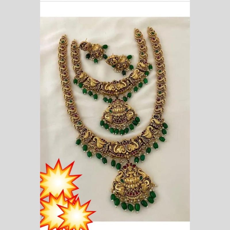 Manisha Jewellery Gold Plated Pota Stone And Beads Temple Double Necklace Set