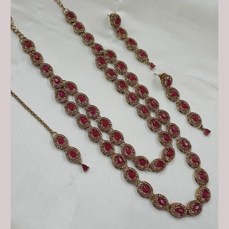 NAFJ Gold Plated Crystal And Austrian Stone Long Necklace Set