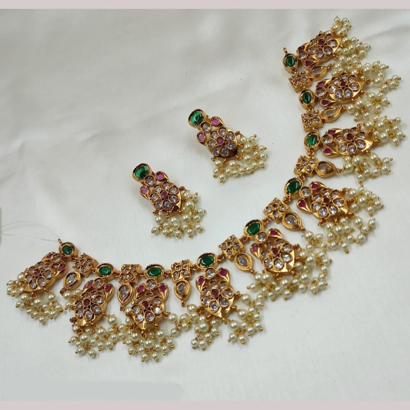 NAFJ Gold Plated Crystal And Pearl Necklace Set