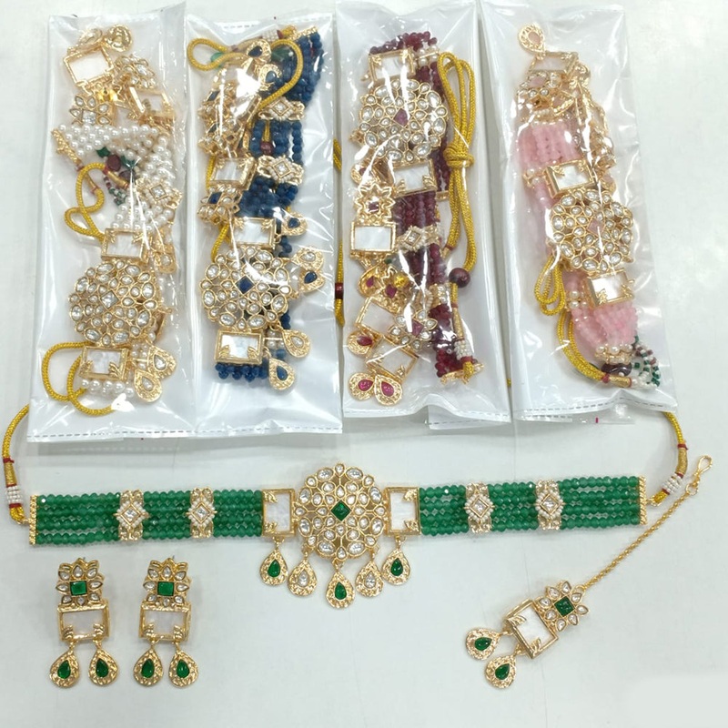 Rajwadi Collection Gold Plated Kundan Stone And Pearl Choker Necklace Set