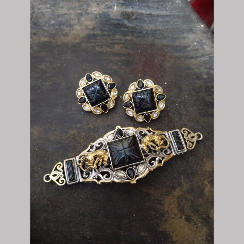Fs Collection 2 Tone Pota Stone Choker Necklace Set