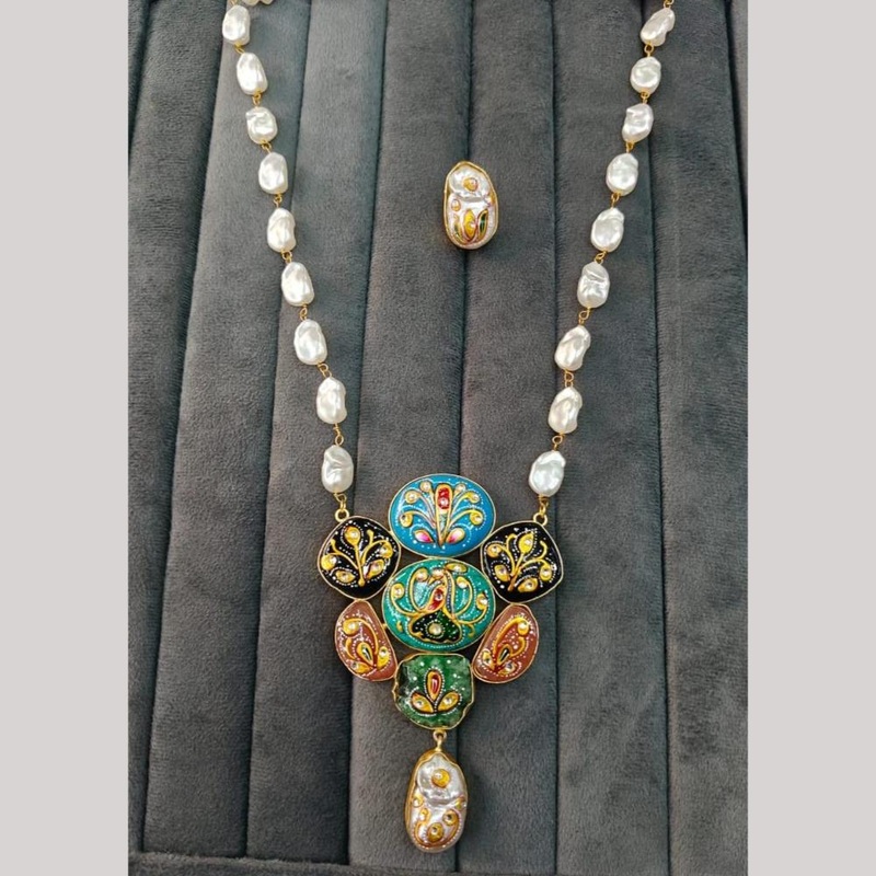 FS Collection Artistic Gold Plated Elegance Multi-Color Meenakari Long Necklace Set