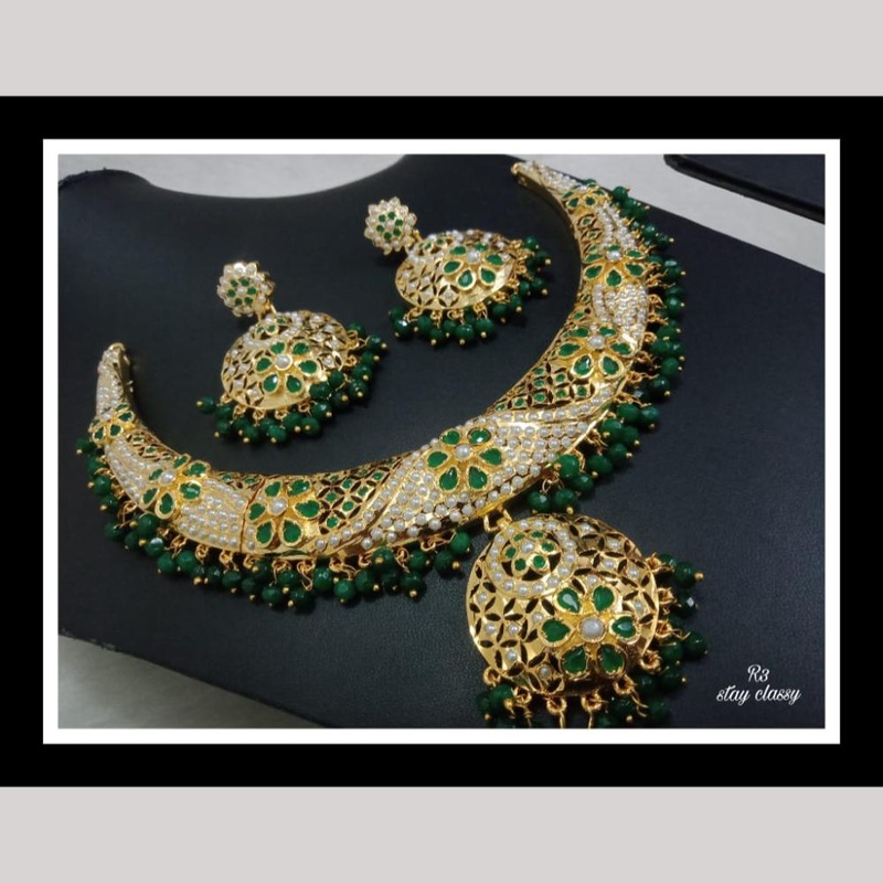 FS Collection Royal Gold Plated Necklace Set with Pota Beads and Pearls