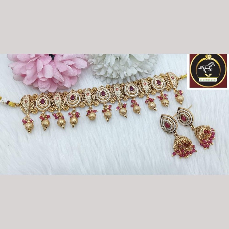 FS Collection Timeless Gold Plated Pota and Pearls Choker Necklace Set