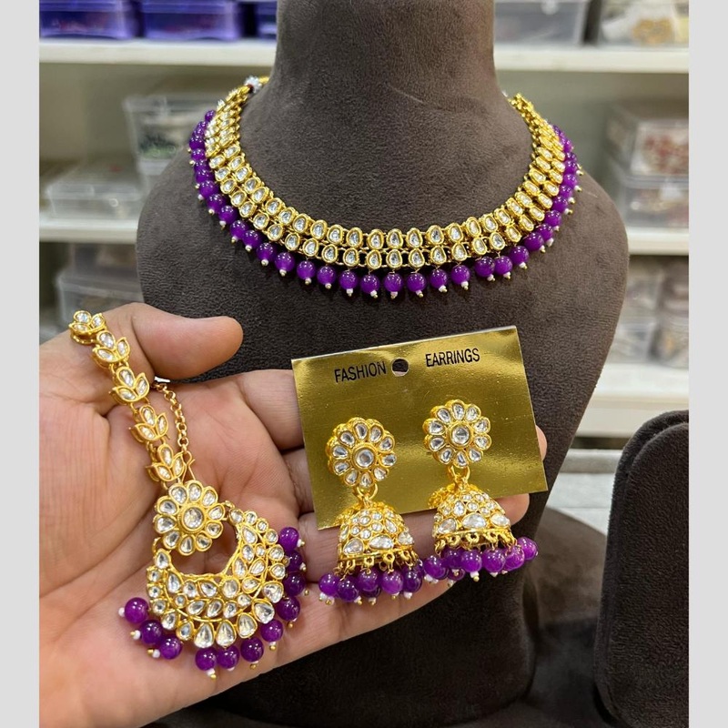 Hira Collections Gold Plated Kundan And Beads Necklace Set