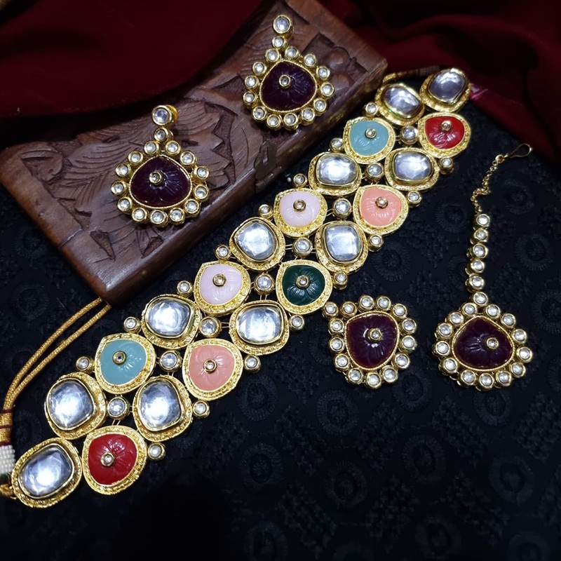 JCM Gold Plated Crystal Stone Choker Necklace Set