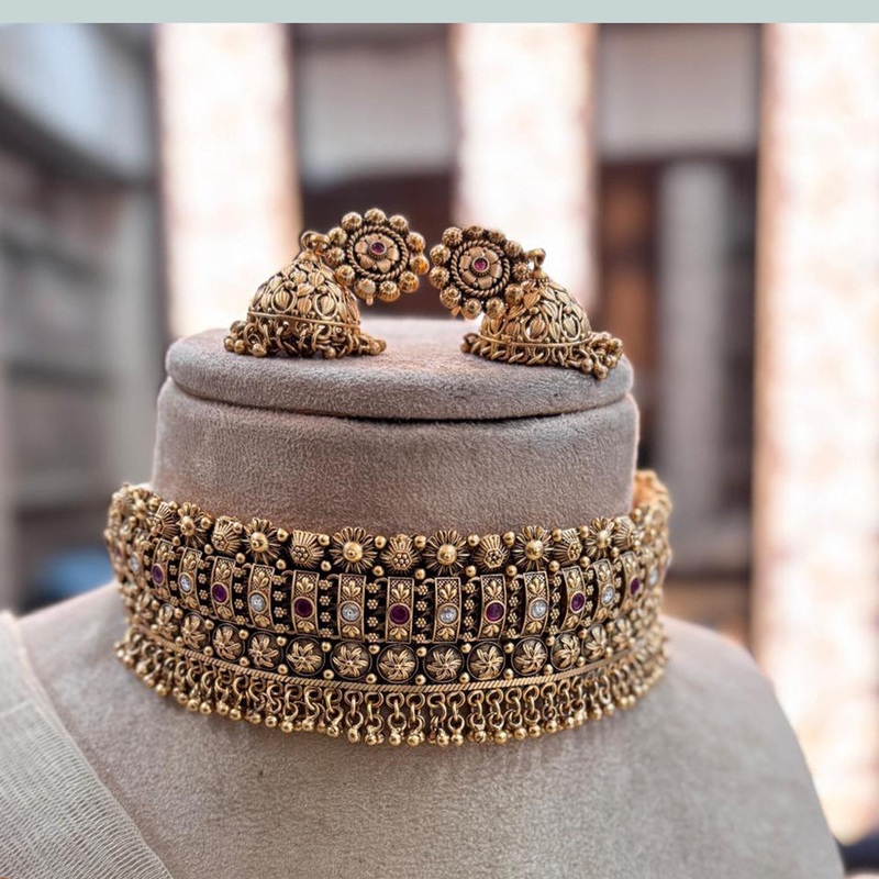 Jewel Addiction Copper Gold Pota Stone Choker Necklace Set