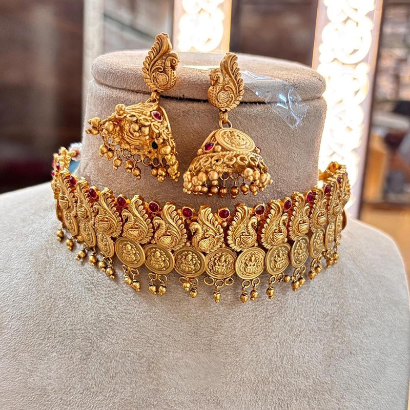 Jewel Addiction Copper Gold Pota Stone Temple Choker Necklace Set