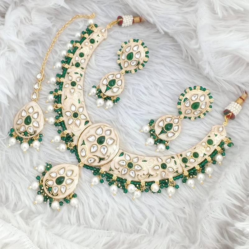 Rajwadi Collection Gold Plated Polki Kundan And Meenakari Necklace Set