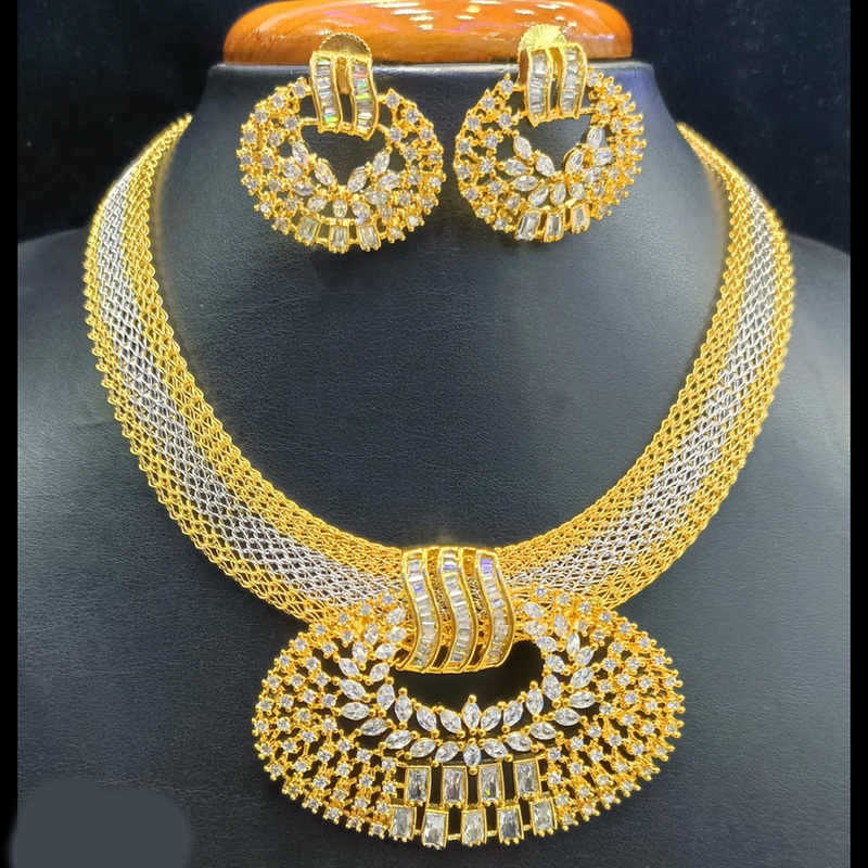Jain Jewellers Stylish AD Necklace Set for Women  2-Tone Plated