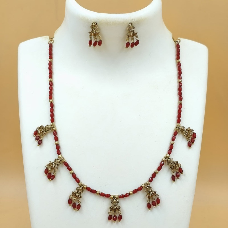 Joyful Jewel Divine Elegance Art Matte Gold Plated Temple And Beads Necklace Set