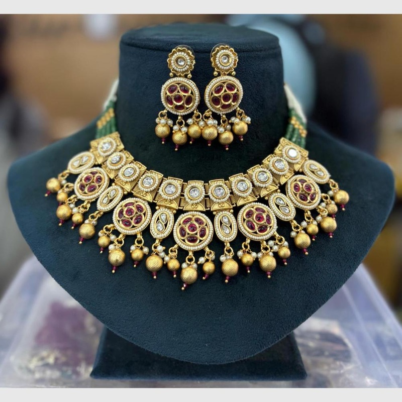Manisha Jewellery Designer Gold Plated Adorned with Pota Stones and Pearls Necklace Set
