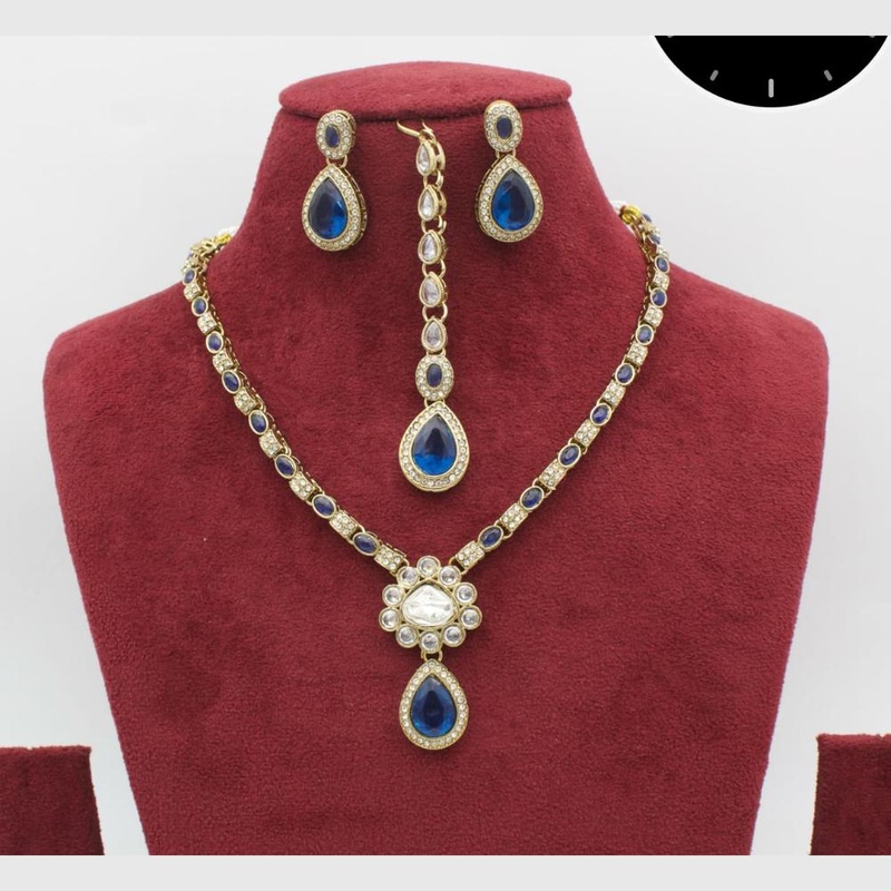 Manisha Jewellery Gold Plated Austrian And Crystal  Festive Wear Necklace Set