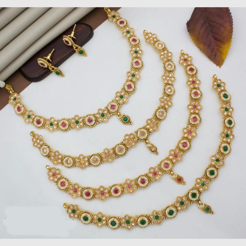 Manisha Jewellery Gold Plated Crystal and Pearls Festive Wear  Necklace Set