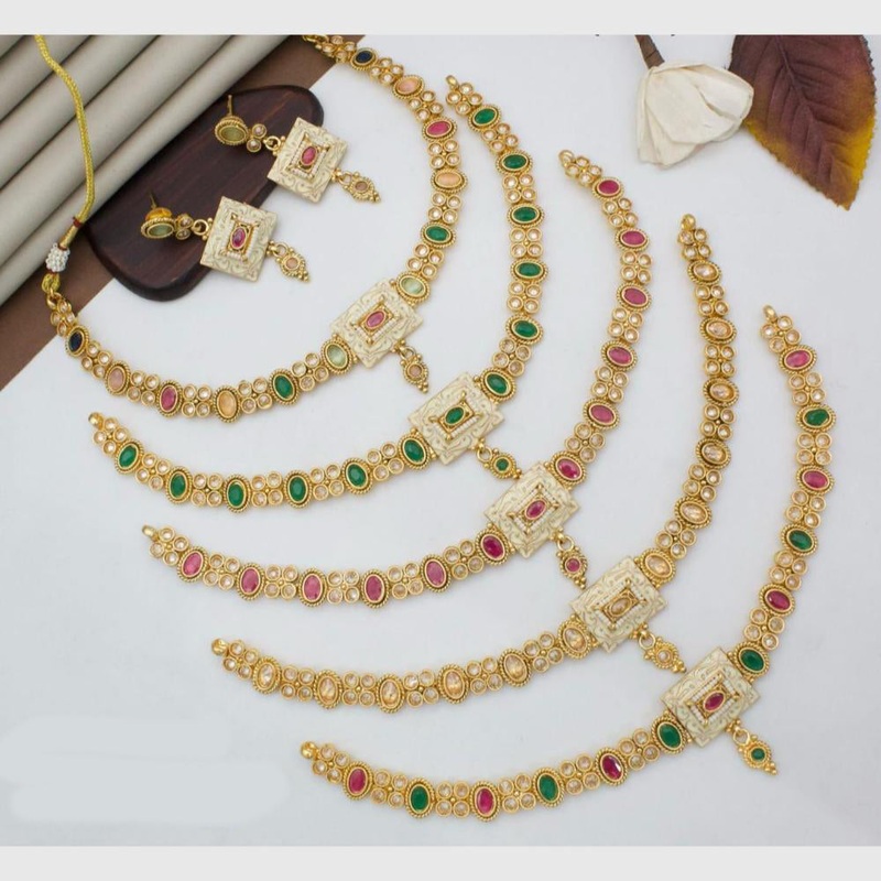 Manisha Jewellery Gold Plated Crystal Festive Wear  Necklace Set