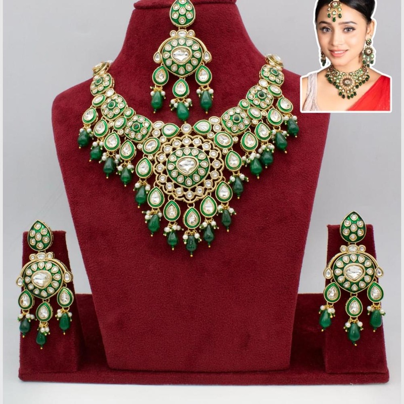 Manisha Jewellery Traditional Gold Plated Kundan Beads & Meenakari Art Necklace Set