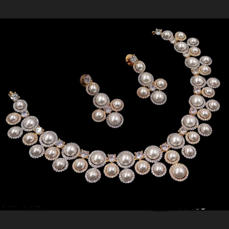 NAFJ Designer Gold-Plated Adorned with Austrian Stone and Classic Pearls Necklace Set